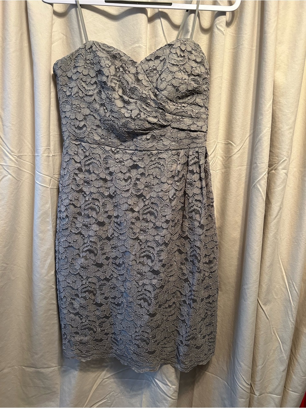 David's Bridal Gray Strapless Lace Cocktail Dress
